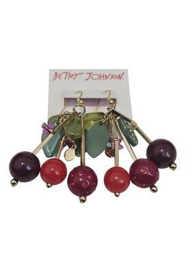Betsey Johnson 3" Dangle Drop Cherry Pierced Earrings New